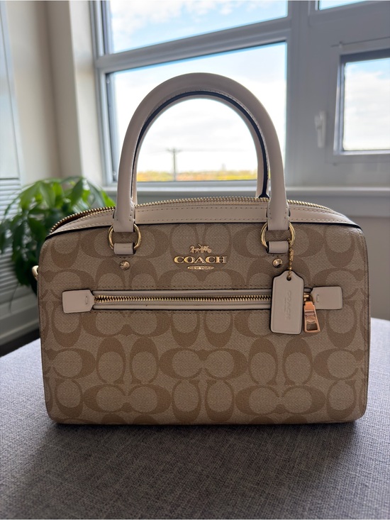 Coach Handbags - Coach Rowan Satchel Crossbody Signature Canvas Gold Khaki Chalk